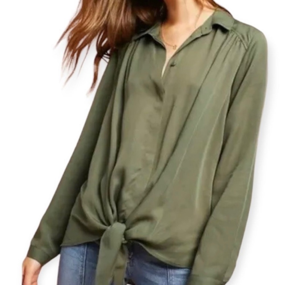 Maeve button-up, tie, long sleeve blouse